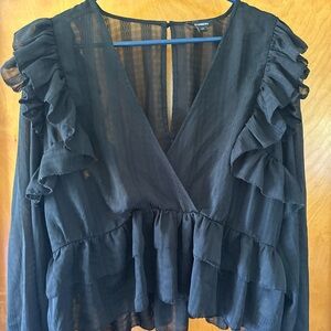 Express Black Ruffled Wrap Blouse